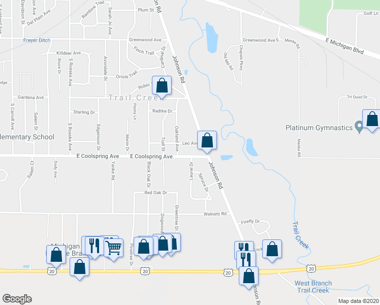 map of restaurants, bars, coffee shops, grocery stores, and more near 2106 East Coolspring Avenue in Michigan City