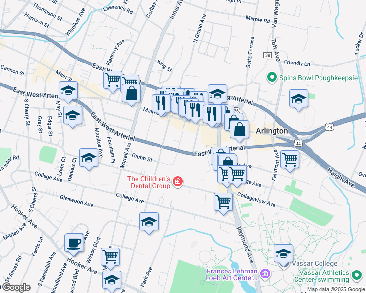 map of restaurants, bars, coffee shops, grocery stores, and more near 21 Streit Avenue in Arlington