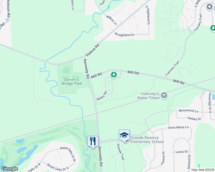 map of restaurants, bars, coffee shops, grocery stores, and more near 2244 Bissel Drive in Yorkville