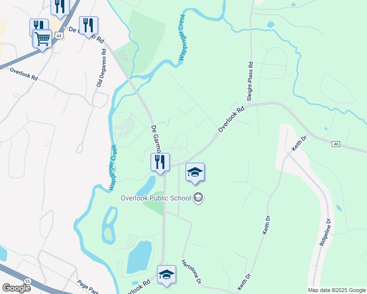 map of restaurants, bars, coffee shops, grocery stores, and more near 165 Overlook Road in Poughkeepsie