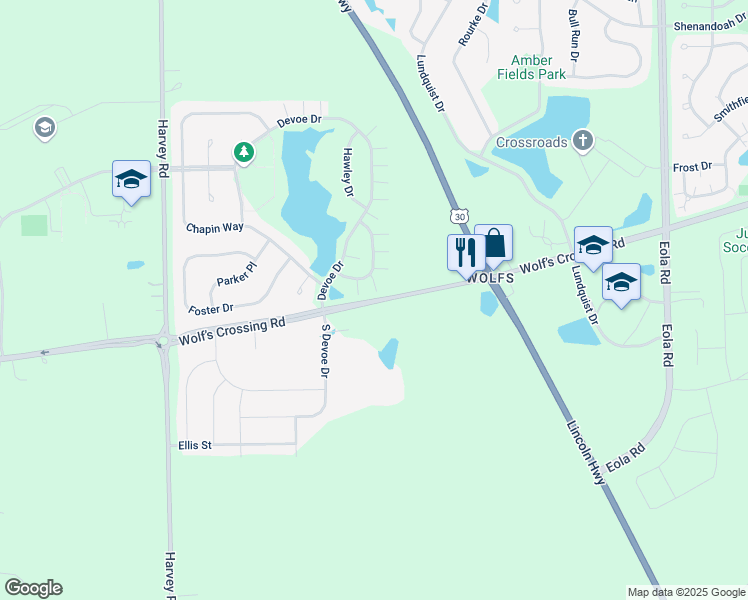 map of restaurants, bars, coffee shops, grocery stores, and more near 317 Wolf’s Crossing Road in Oswego
