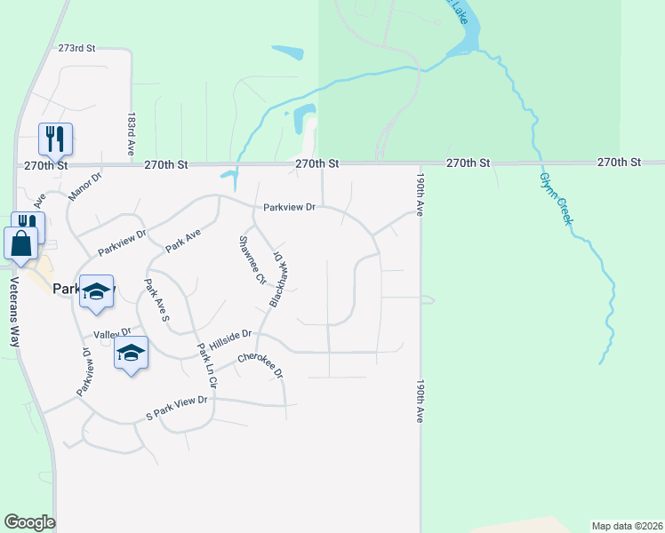 map of restaurants, bars, coffee shops, grocery stores, and more near 18 Nicholas Drive in Eldridge