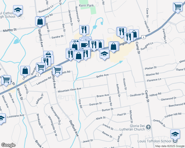 map of restaurants, bars, coffee shops, grocery stores, and more near 181 Beths Avenue in Bristol