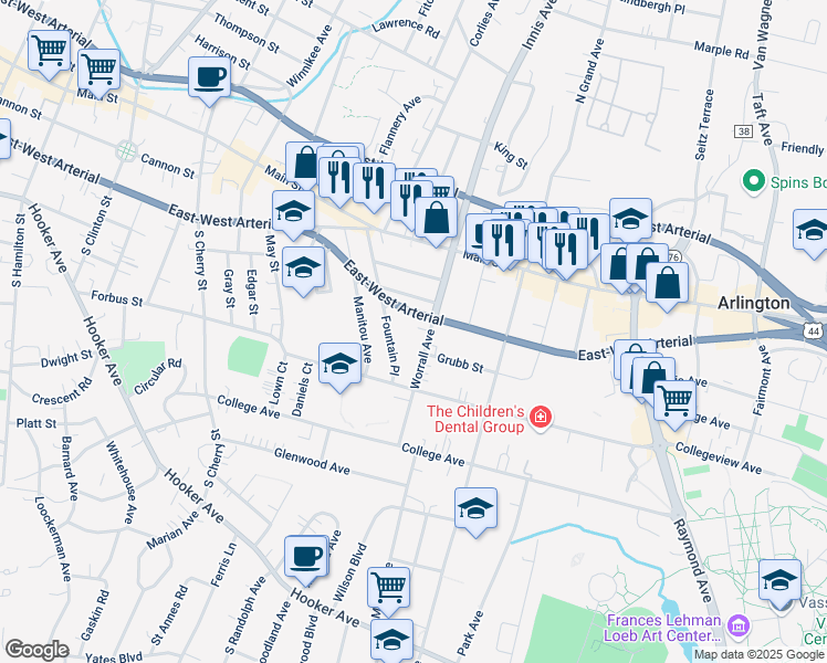 map of restaurants, bars, coffee shops, grocery stores, and more near 32 Worrall Avenue in Poughkeepsie