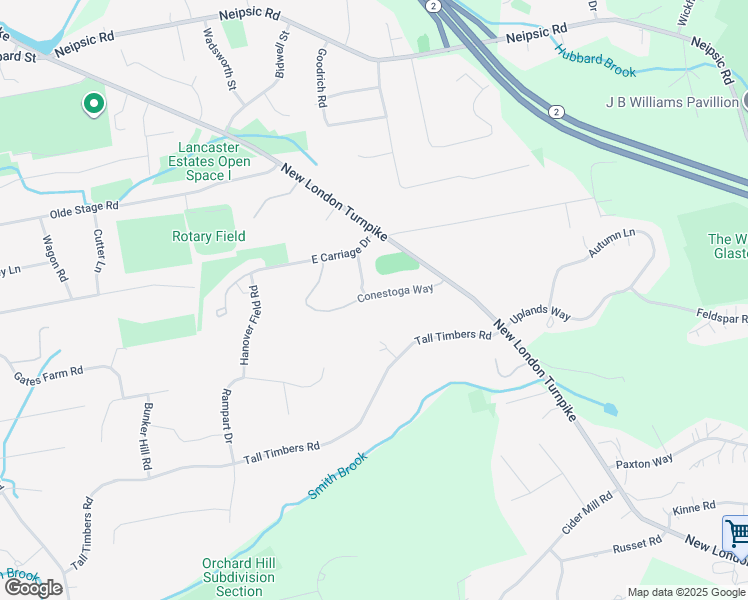 map of restaurants, bars, coffee shops, grocery stores, and more near 51 Conestoga Way in Glastonbury