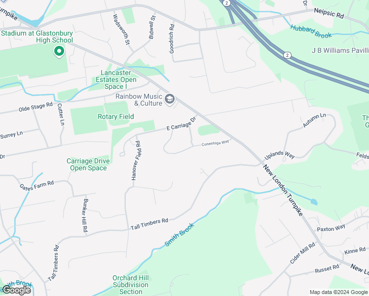 map of restaurants, bars, coffee shops, grocery stores, and more near 45 Conestoga Way in Glastonbury