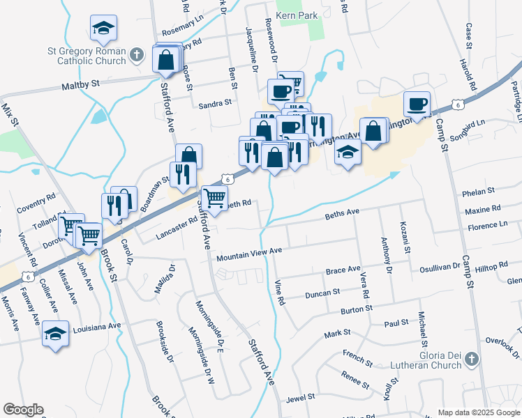 map of restaurants, bars, coffee shops, grocery stores, and more near 31 Hiltbrand Road in Bristol