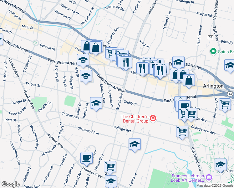 map of restaurants, bars, coffee shops, grocery stores, and more near 32 Worrall Avenue in Poughkeepsie