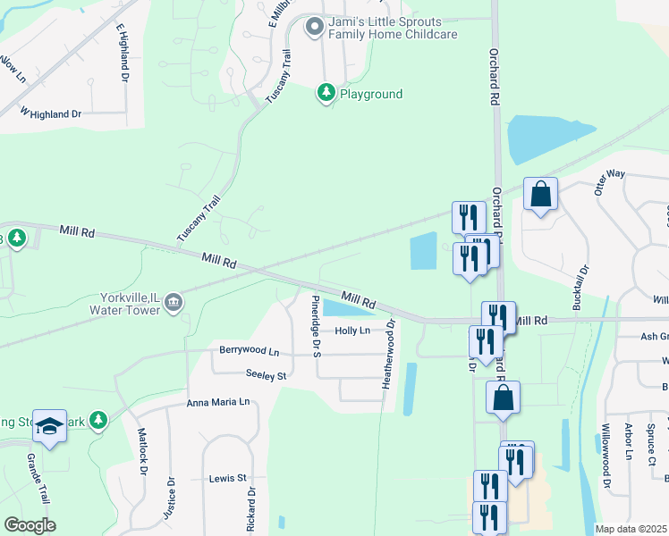 map of restaurants, bars, coffee shops, grocery stores, and more near 71 Pineridge Drive North in Oswego