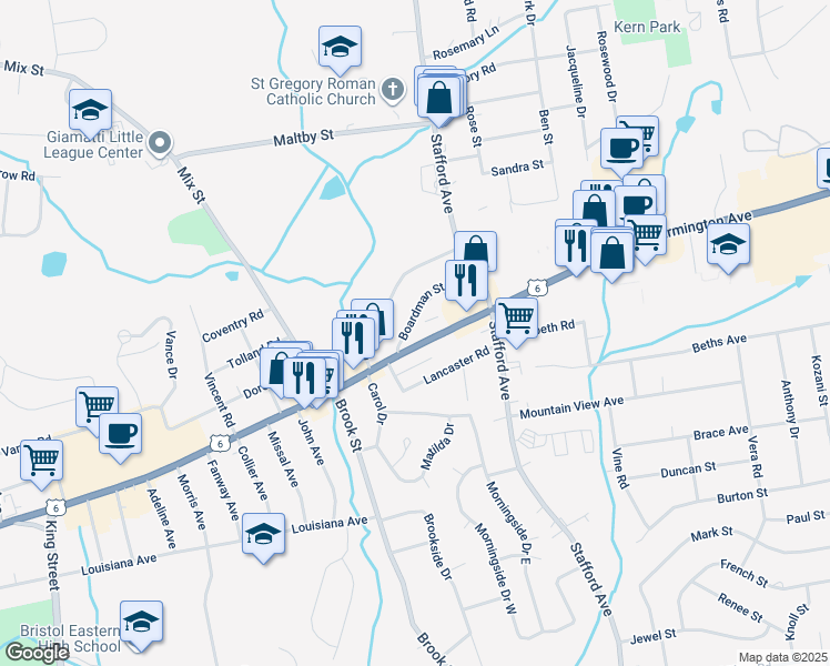 map of restaurants, bars, coffee shops, grocery stores, and more near 35 Boardman Street in Bristol