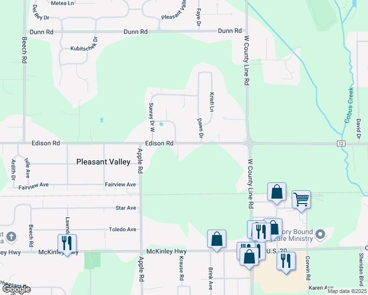 map of restaurants, bars, coffee shops, grocery stores, and more near 10239-10283 Edison Road in Osceola