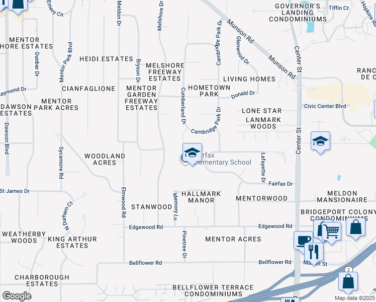 map of restaurants, bars, coffee shops, grocery stores, and more near 6451 Curtiss Court in Mentor