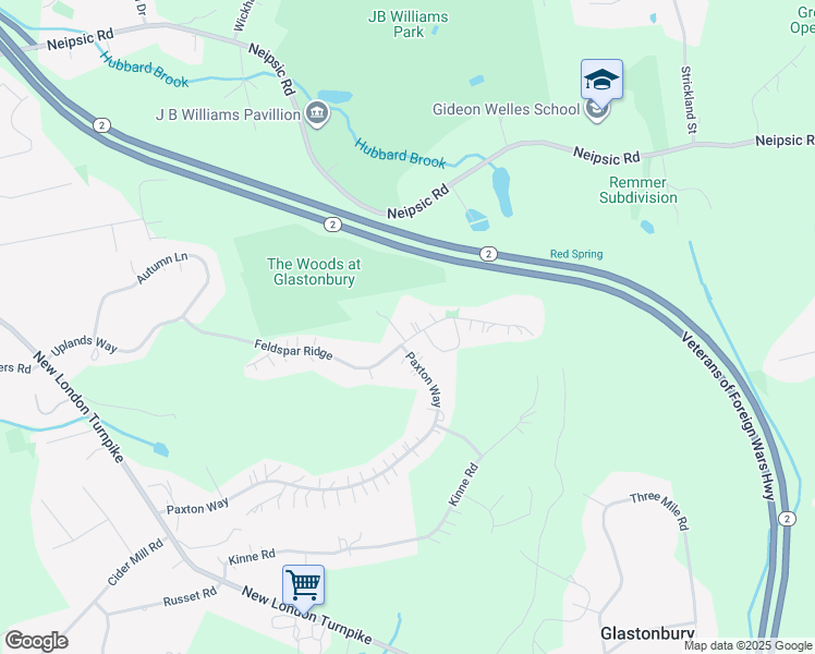 map of restaurants, bars, coffee shops, grocery stores, and more near 217 Feldspar Ridge in Glastonbury
