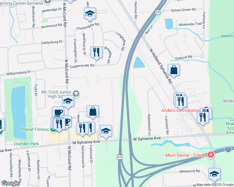 map of restaurants, bars, coffee shops, grocery stores, and more near 4330 Eaglehurst Road in Sylvania