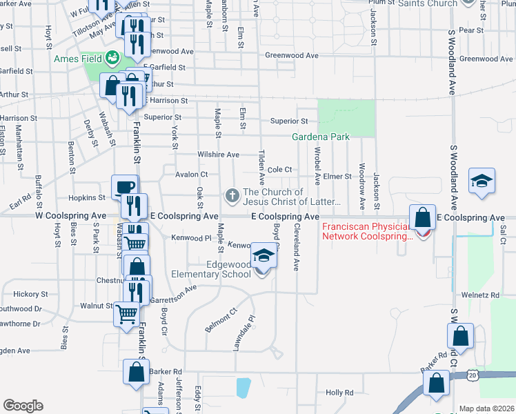 map of restaurants, bars, coffee shops, grocery stores, and more near 3300-3498 Tilden Ave in Michigan City