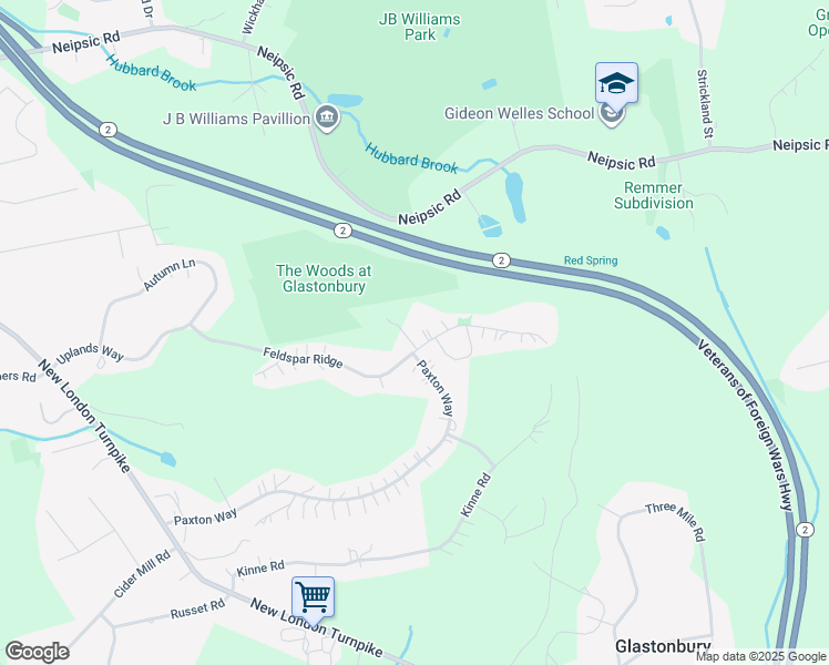 map of restaurants, bars, coffee shops, grocery stores, and more near 217 Feldspar Ridge in Glastonbury