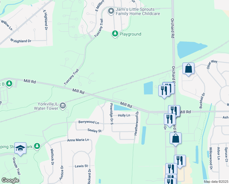 map of restaurants, bars, coffee shops, grocery stores, and more near 71 Pineridge Drive North in Oswego