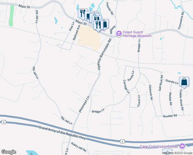 map of restaurants, bars, coffee shops, grocery stores, and more near 1579 Hyannis-Barnstable Road in Barnstable