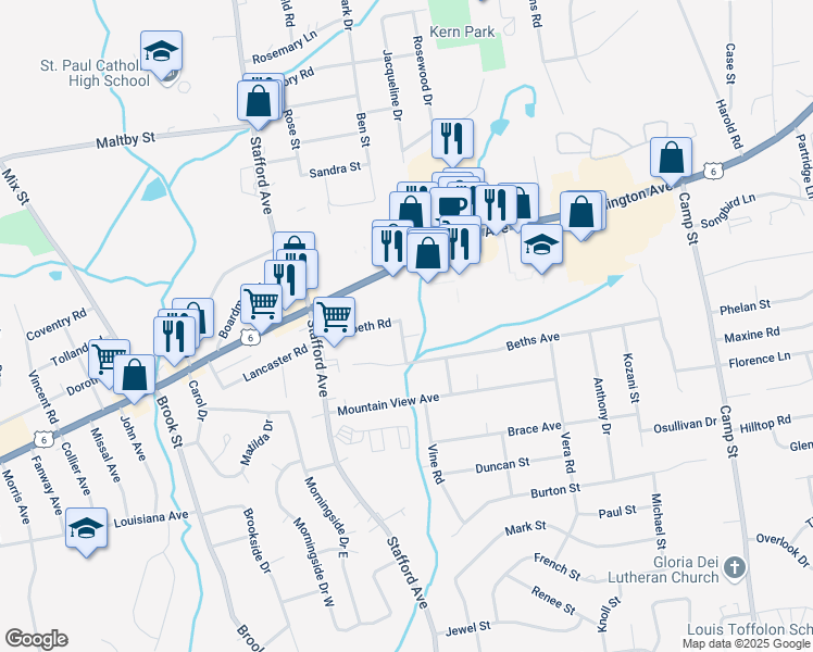 map of restaurants, bars, coffee shops, grocery stores, and more near 31 Hiltbrand Road in Bristol