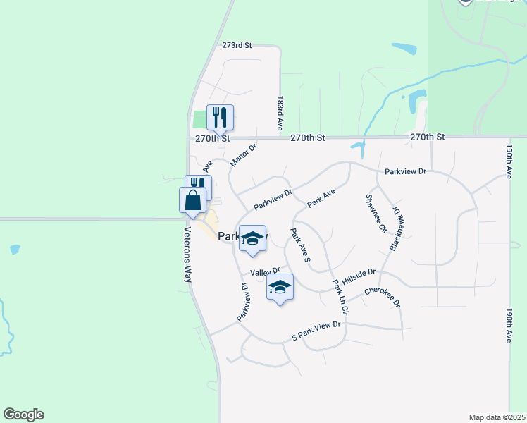 map of restaurants, bars, coffee shops, grocery stores, and more near 21 Parkview Drive in Eldridge