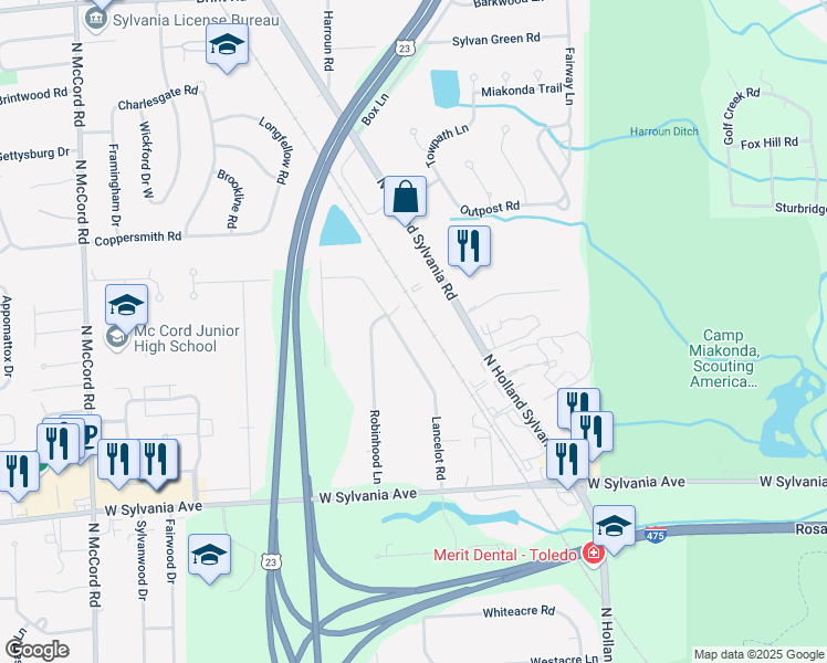 map of restaurants, bars, coffee shops, grocery stores, and more near 4268 Lancelot Road in Toledo