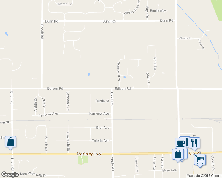 map of restaurants, bars, coffee shops, grocery stores, and more near 10492 Edison Road in Osceola
