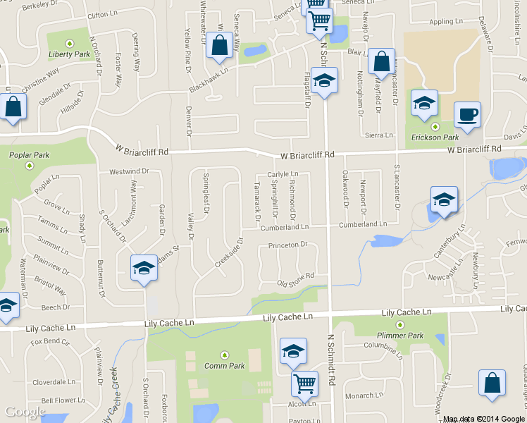 map of restaurants, bars, coffee shops, grocery stores, and more near 148 Tamarack Drive in Bolingbrook