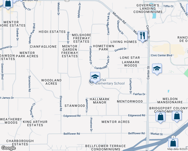 map of restaurants, bars, coffee shops, grocery stores, and more near 6451 Curtiss Ct in Mentor