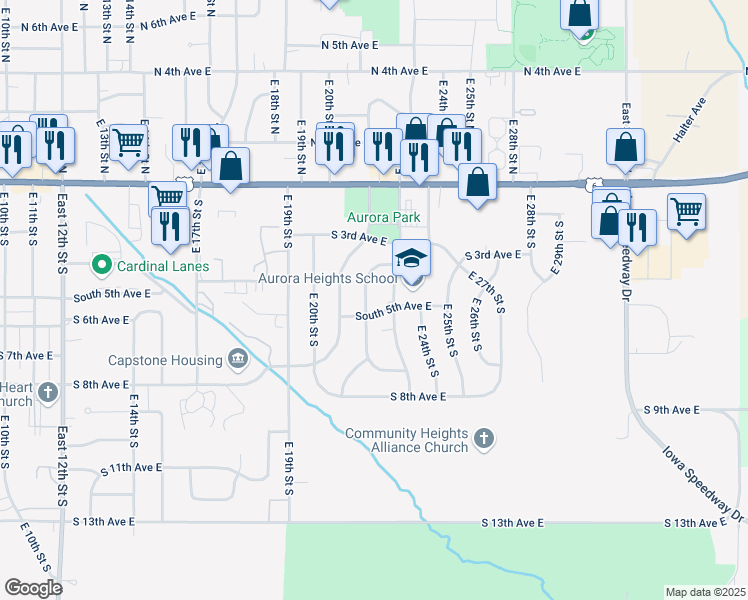 map of restaurants, bars, coffee shops, grocery stores, and more near 404 E 22nd St S in Newton