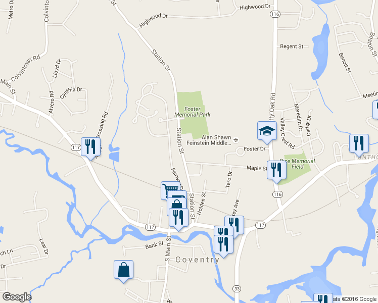 map of restaurants, bars, coffee shops, grocery stores, and more near 129 1/2 Station St in Coventry