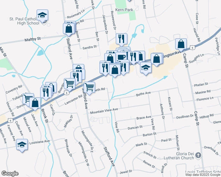 map of restaurants, bars, coffee shops, grocery stores, and more near 31 Hiltbrand Road in Bristol