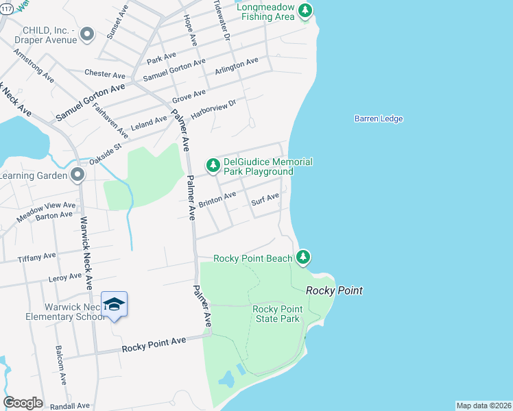 map of restaurants, bars, coffee shops, grocery stores, and more near 62 Surf Avenue in Warwick