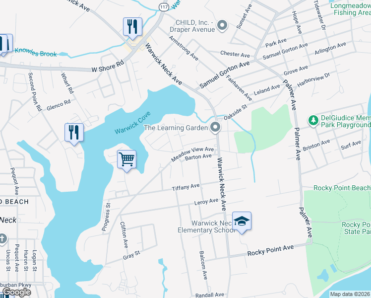 map of restaurants, bars, coffee shops, grocery stores, and more near 76 Charlestown Avenue in Warwick