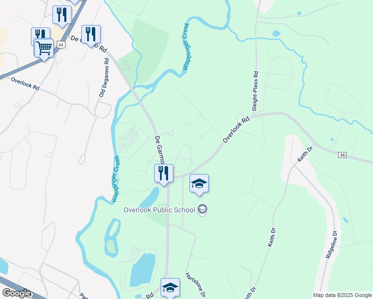 map of restaurants, bars, coffee shops, grocery stores, and more near 165 Overlook Road in Poughkeepsie