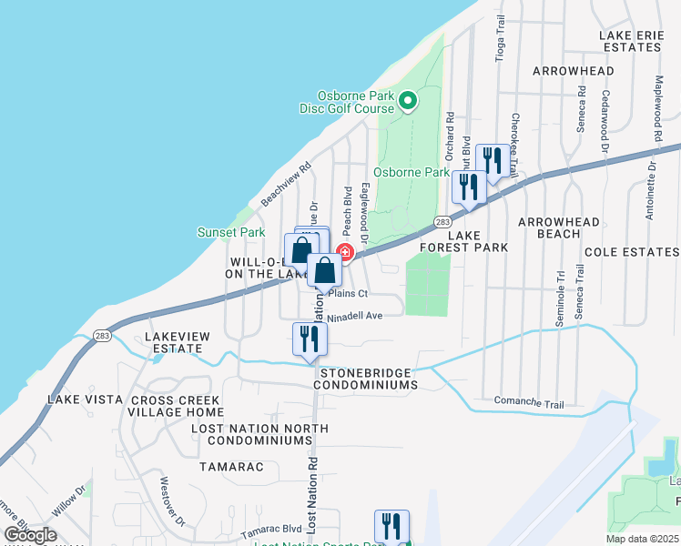 map of restaurants, bars, coffee shops, grocery stores, and more near 1067 Shadowrow Avenue in Willoughby