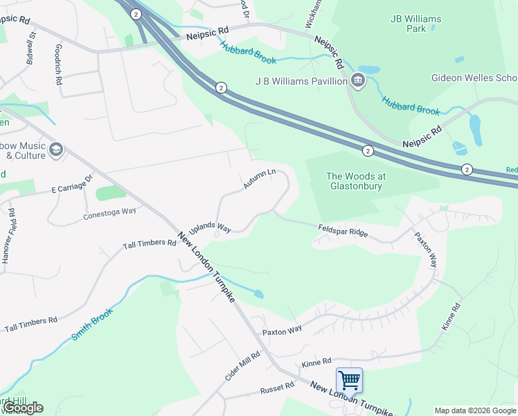 map of restaurants, bars, coffee shops, grocery stores, and more near 53 Uplands Way in Glastonbury