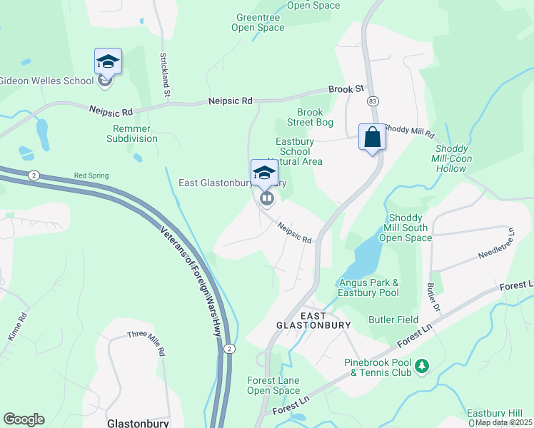 map of restaurants, bars, coffee shops, grocery stores, and more near 1389 Neipsic Road in Glastonbury