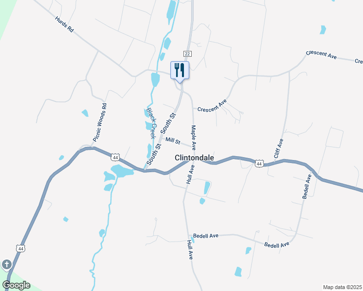 map of restaurants, bars, coffee shops, grocery stores, and more near in Clintondale
