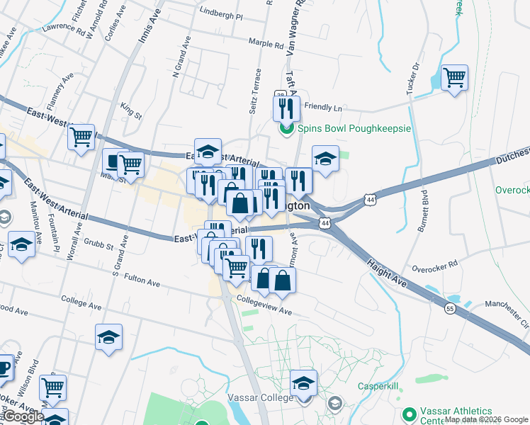 map of restaurants, bars, coffee shops, grocery stores, and more near in Arlington