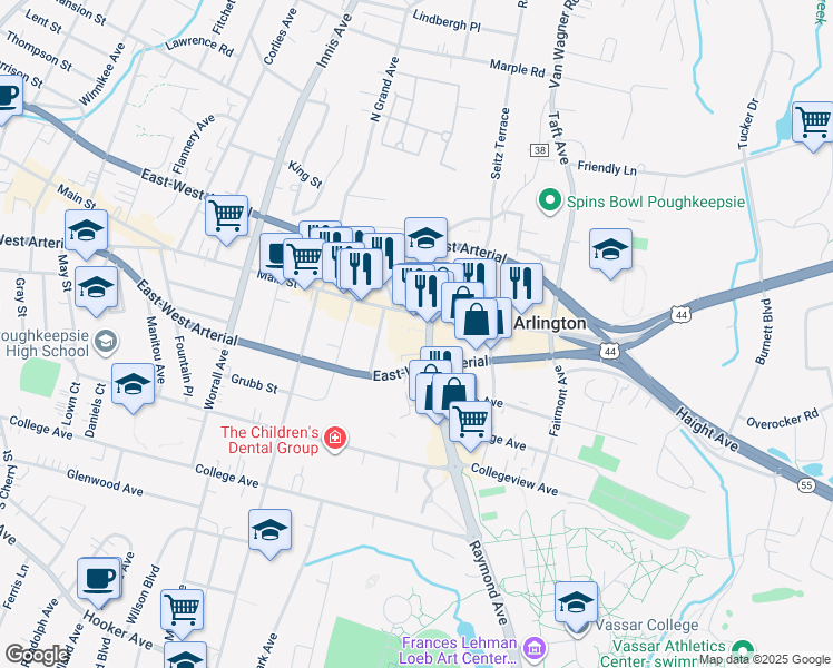 map of restaurants, bars, coffee shops, grocery stores, and more near 9 Raymond Avenue in Arlington