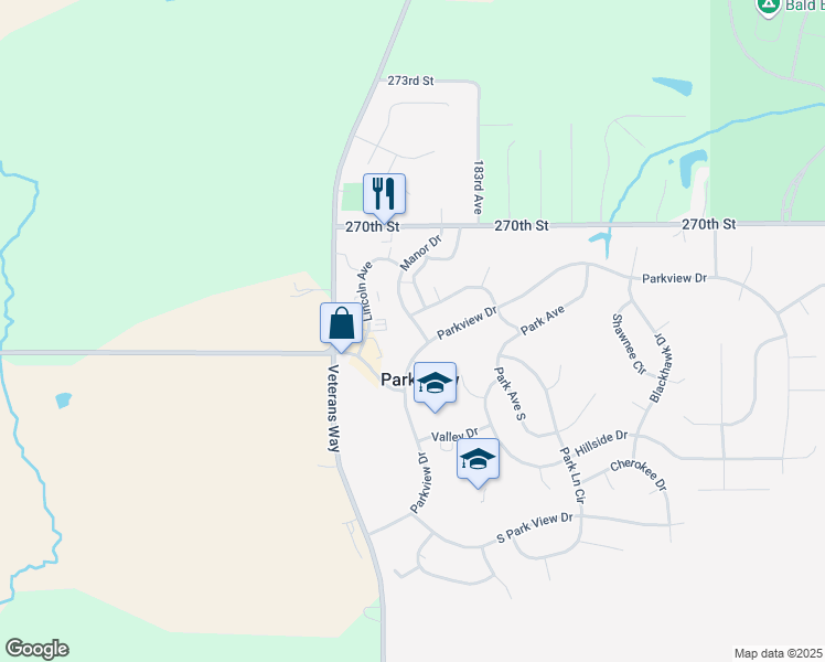 map of restaurants, bars, coffee shops, grocery stores, and more near 2 Manor Drive in Eldridge