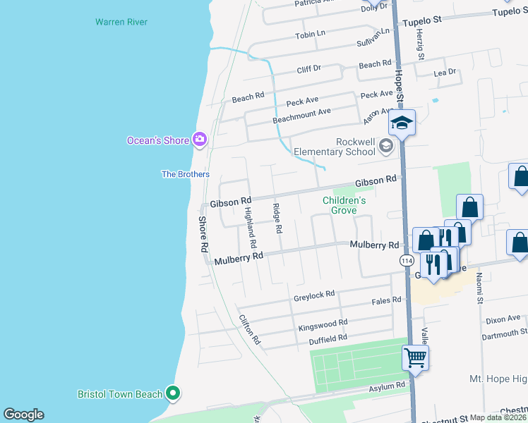 map of restaurants, bars, coffee shops, grocery stores, and more near 49 Ridge Road in Bristol