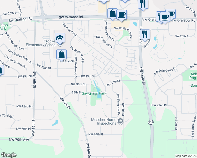 map of restaurants, bars, coffee shops, grocery stores, and more near 3506 Southwest Sawgrass Parkway in Ankeny