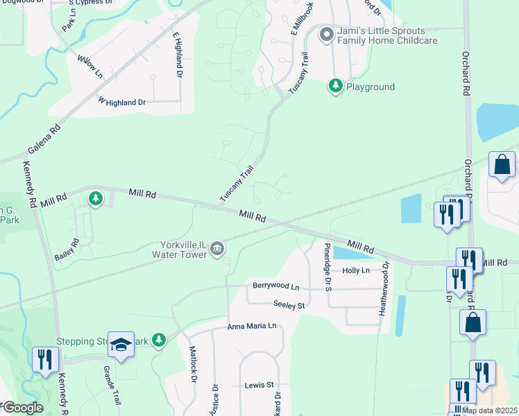 map of restaurants, bars, coffee shops, grocery stores, and more near 3925 Havenhill Court in Yorkville