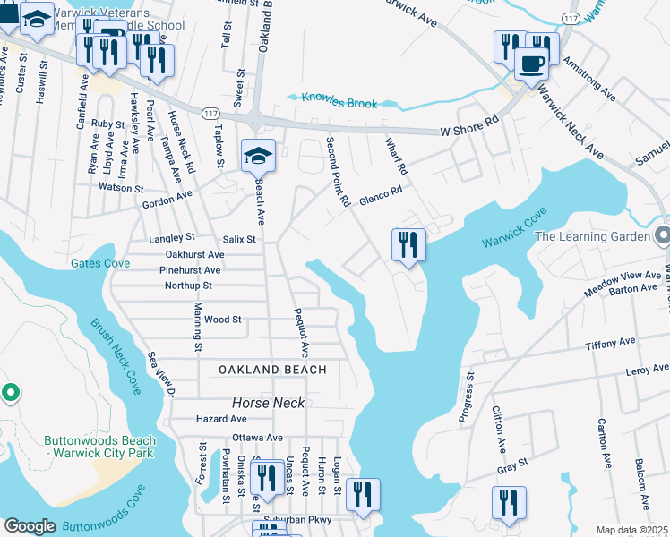 map of restaurants, bars, coffee shops, grocery stores, and more near 3 Ship Street in Warwick