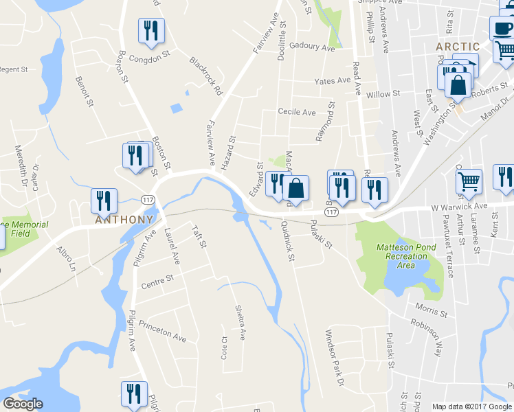 map of restaurants, bars, coffee shops, grocery stores, and more near 511 Washington Street in Coventry