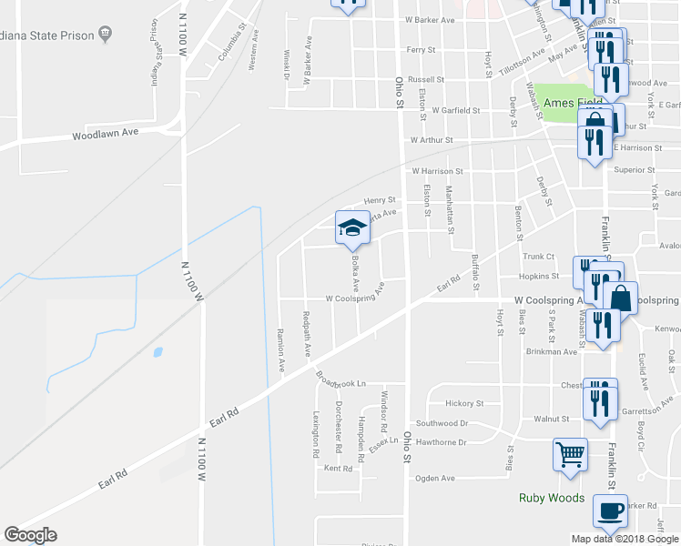 map of restaurants, bars, coffee shops, grocery stores, and more near 321 Bolka Avenue in Michigan City