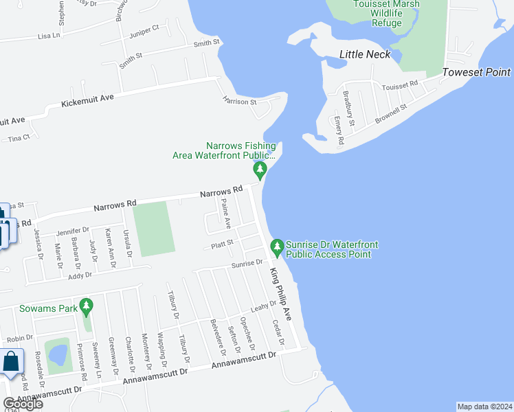 map of restaurants, bars, coffee shops, grocery stores, and more near 97 King Philip Avenue in Bristol