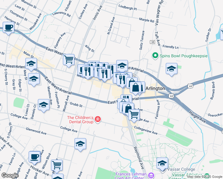 map of restaurants, bars, coffee shops, grocery stores, and more near 13 Lewis Avenue in Arlington