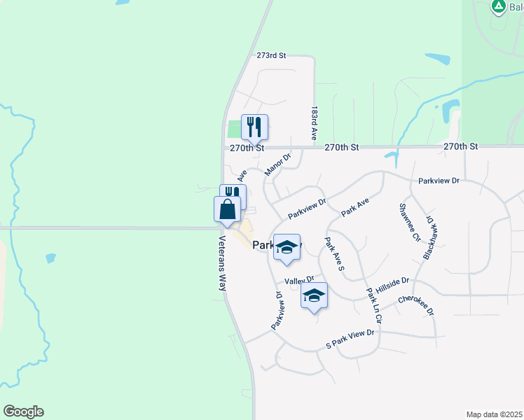 map of restaurants, bars, coffee shops, grocery stores, and more near 2 Manor Drive in Eldridge